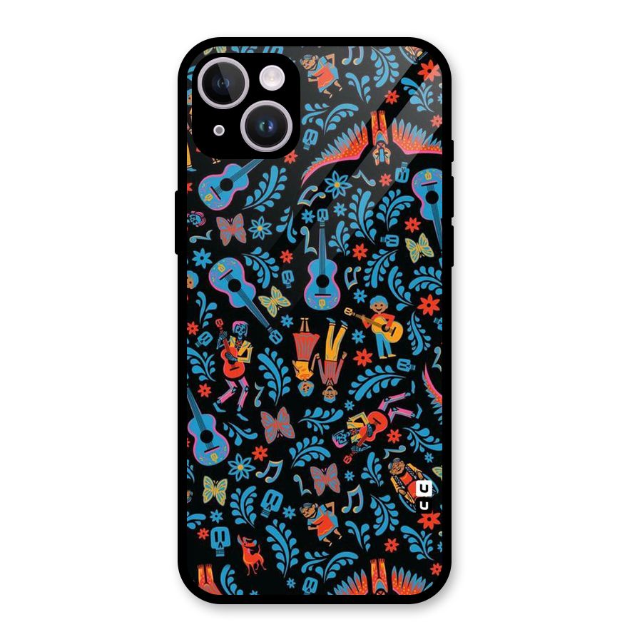 Blue Guitar Pattern Glass Back Case for iPhone 14 Plus