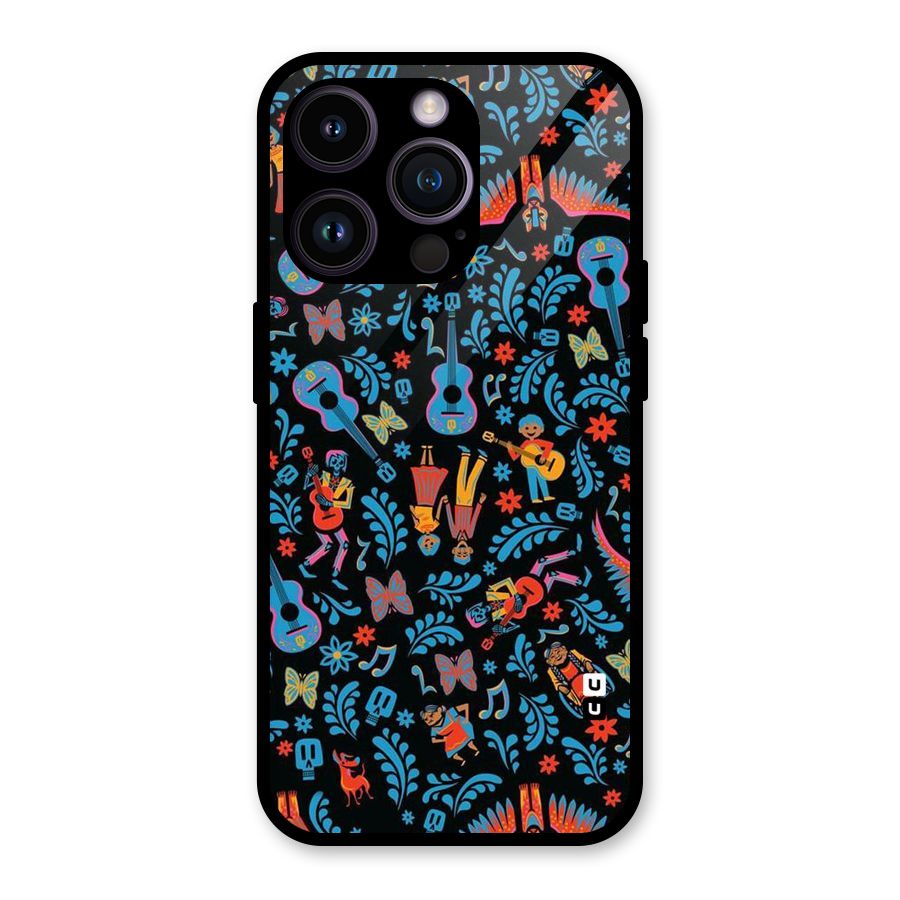 Blue Guitar Pattern Glass Back Case for iPhone 14 Pro