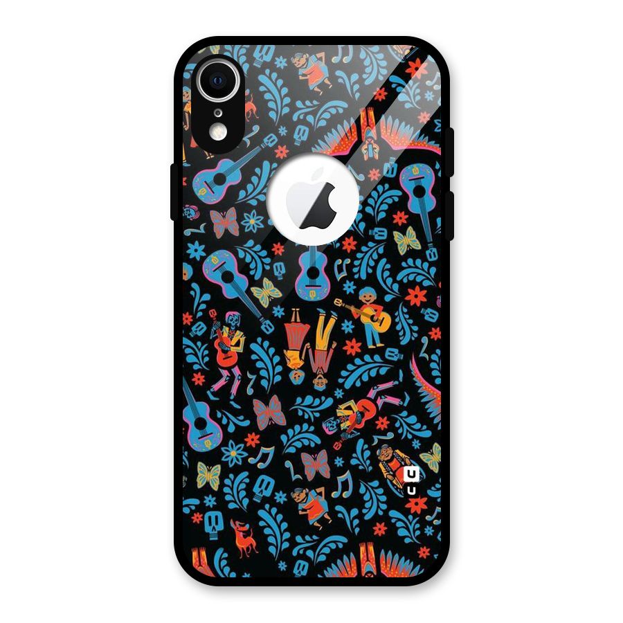 Blue Guitar Pattern Glass Back Case for iPhone XR Logo Cut