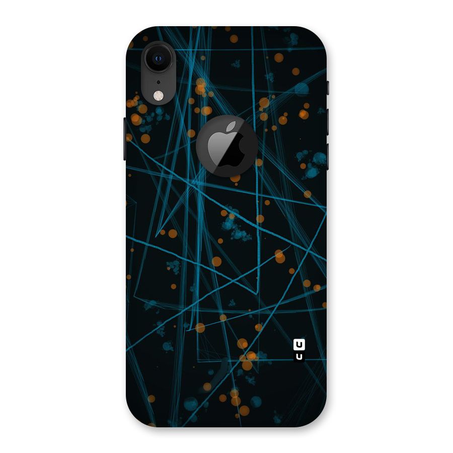 Blue Lines Gold Dots Back Case for iPhone XR Logo Cut