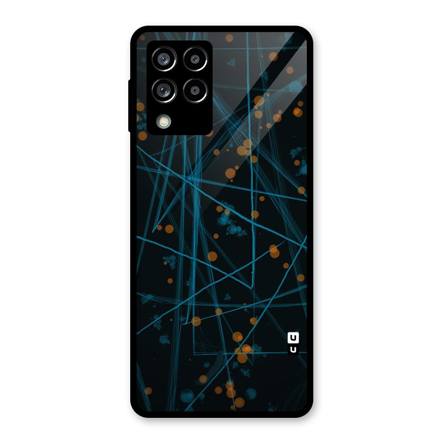 Blue Lines Gold Dots Glass Back Case for Galaxy M53 5G