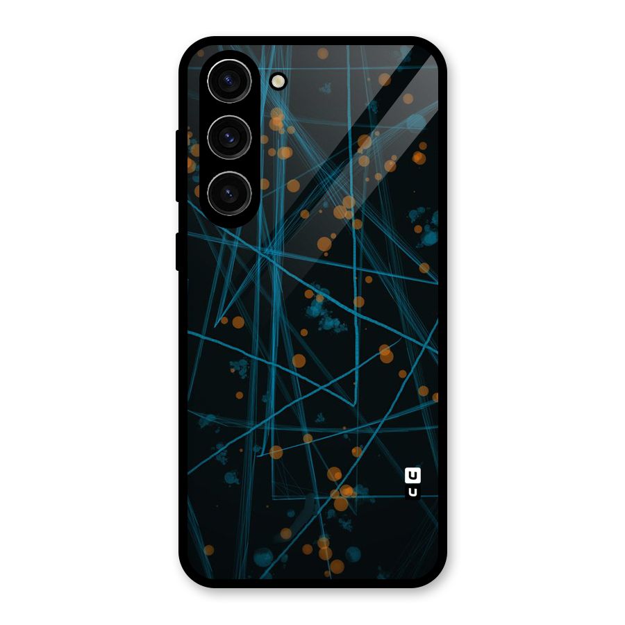 Blue Lines Gold Dots Glass Back Case for Galaxy S23 Plus