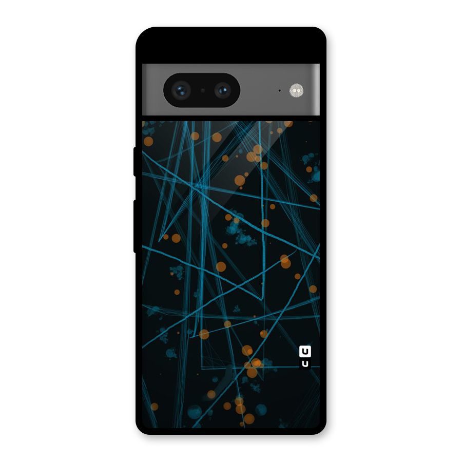 Blue Lines Gold Dots Glass Back Case for Google Pixel 7