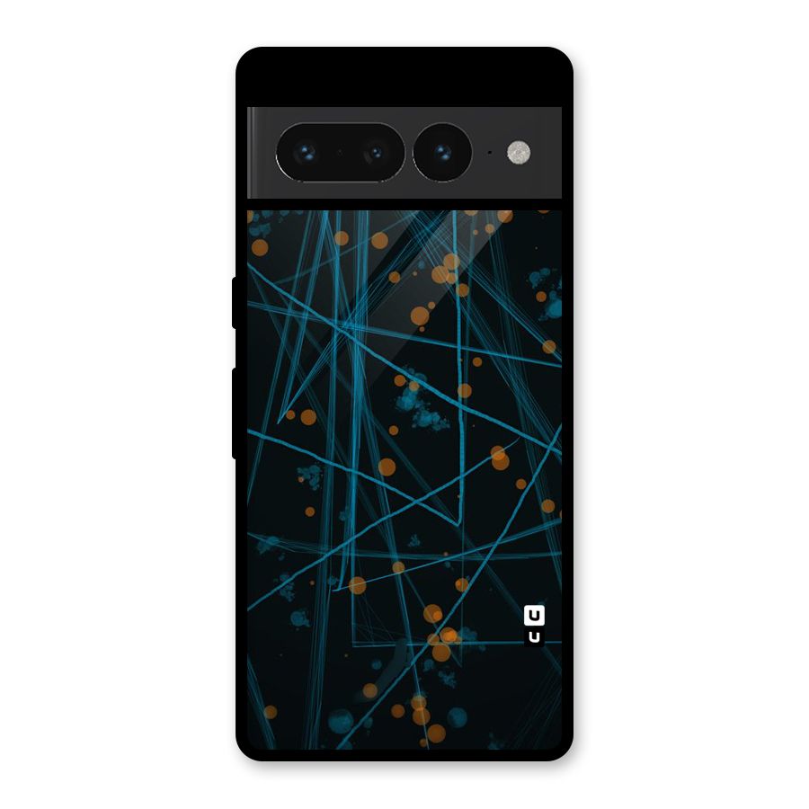Blue Lines Gold Dots Glass Back Case for Google Pixel 7 Pro