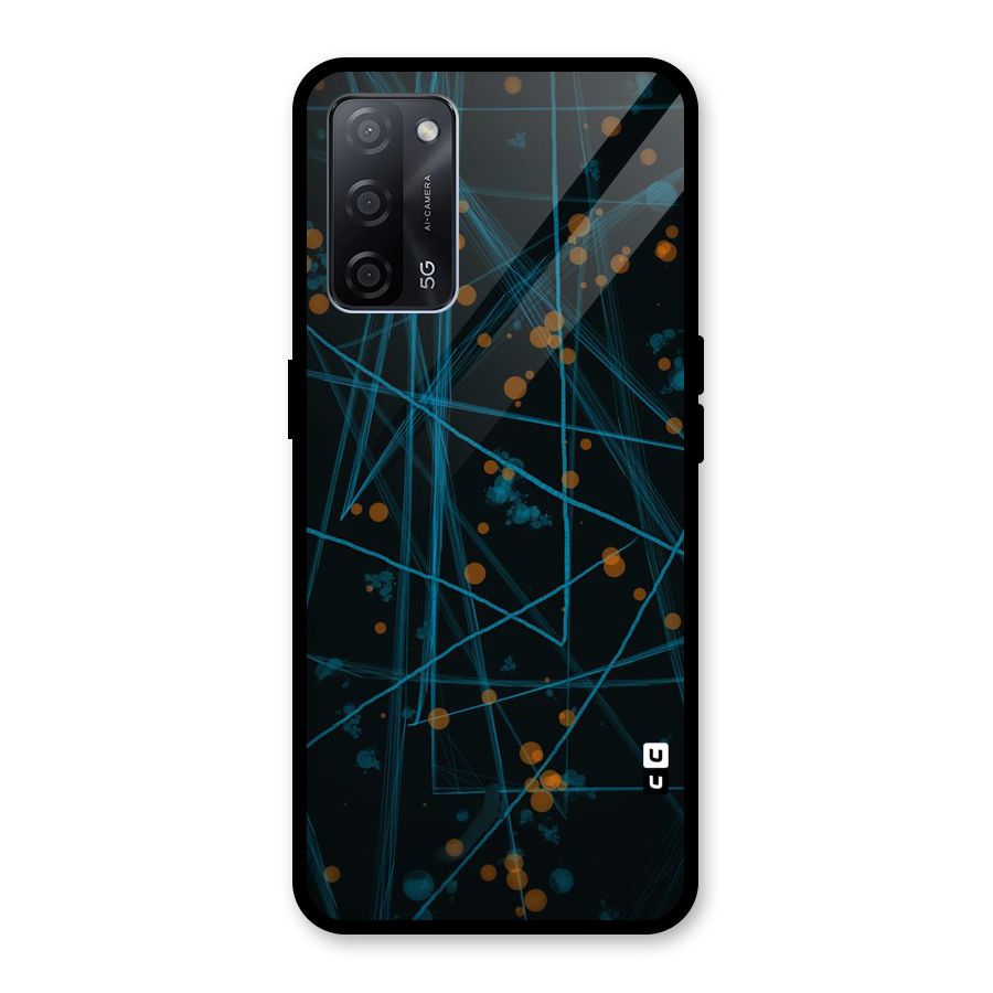 Blue Lines Gold Dots Glass Back Case for Oppo A53s 5G