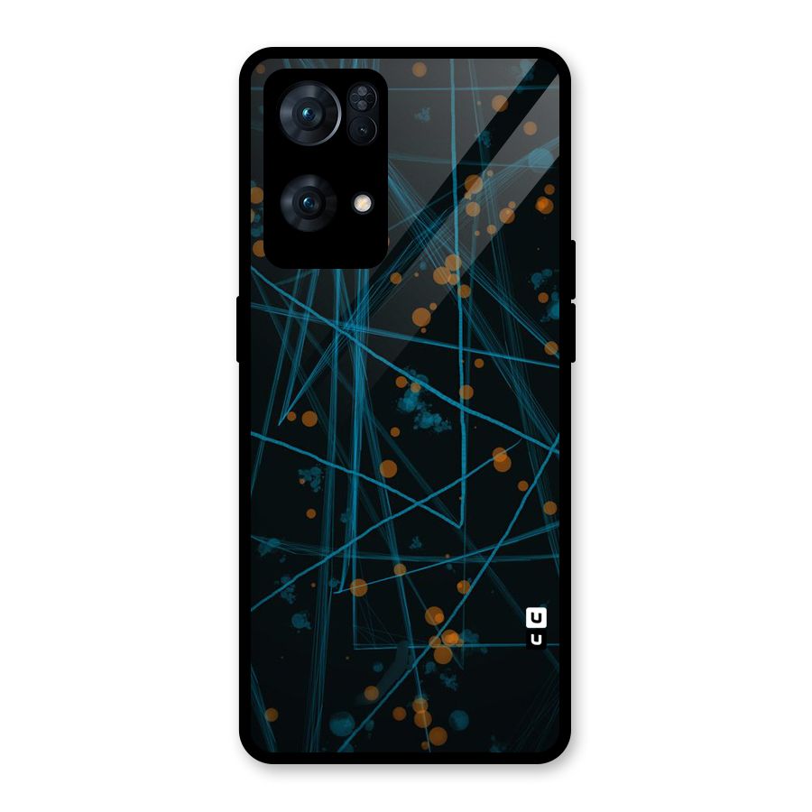 Blue Lines Gold Dots Glass Back Case for Oppo Reno7 Pro 5G