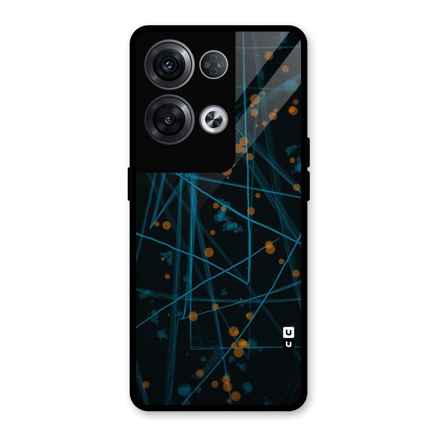 Blue Lines Gold Dots Glass Back Case for Oppo Reno8 Pro 5G