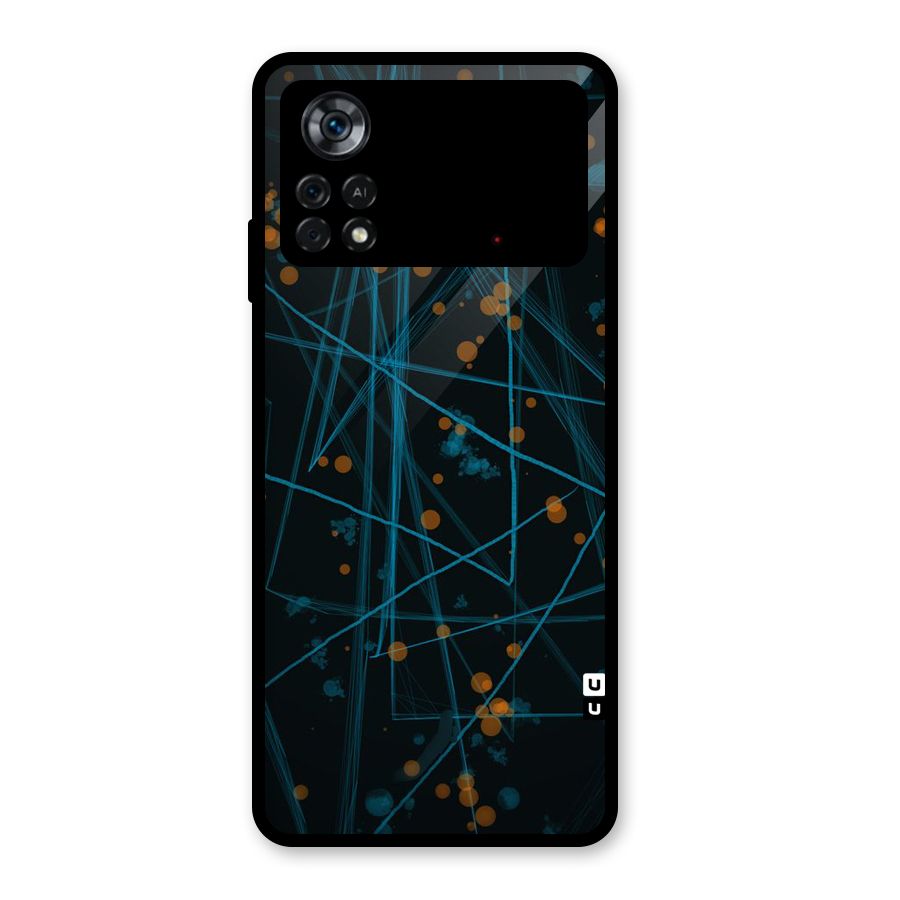 Blue Lines Gold Dots Glass Back Case for Poco X4 Pro 5G
