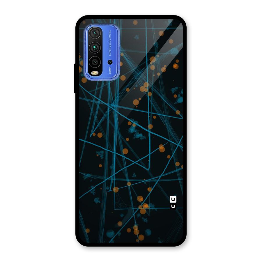 Blue Lines Gold Dots Glass Back Case for Redmi 9 Power