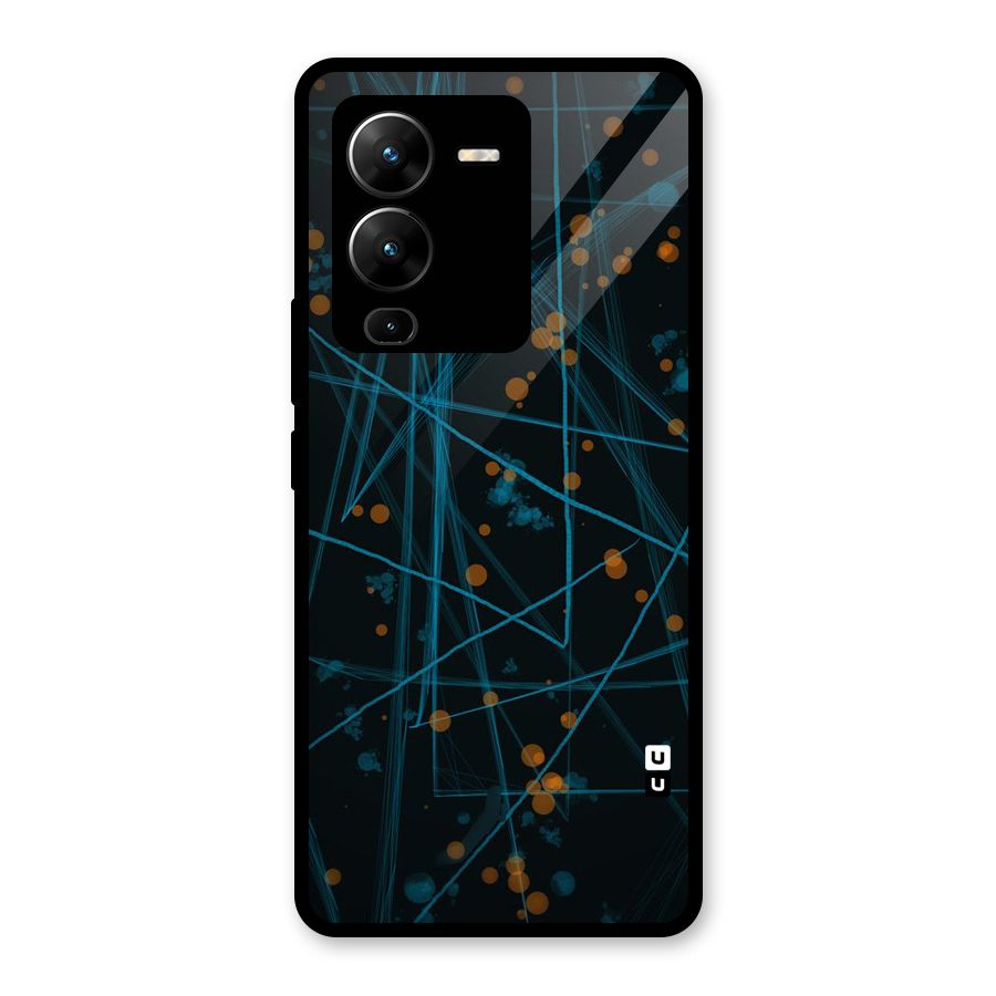 Blue Lines Gold Dots Glass Back Case for Vivo V25 Pro