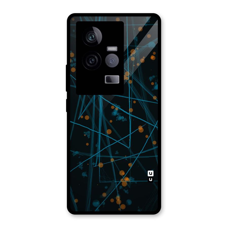 Blue Lines Gold Dots Glass Back Case for Vivo iQOO 11 5G