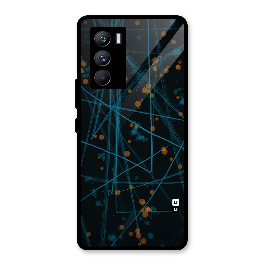 Blue Lines Gold Dots Glass Back Case for Vivo iQOO 9 SE