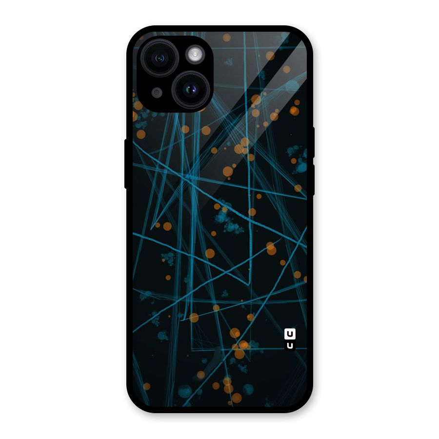 Blue Lines Gold Dots Glass Back Case for iPhone 14