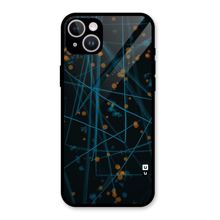 Blue Lines Gold Dots Glass Back Case for iPhone 14 Plus