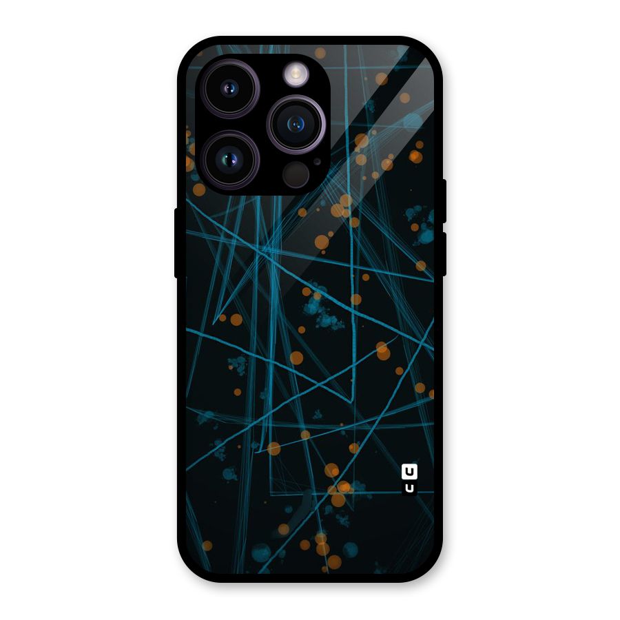 Blue Lines Gold Dots Glass Back Case for iPhone 14 Pro