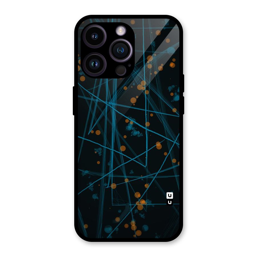 Blue Lines Gold Dots Glass Back Case for iPhone 14 Pro Max