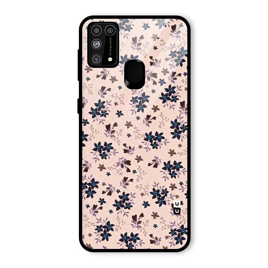 Blue Peach Floral Glass Back Case for Galaxy F41