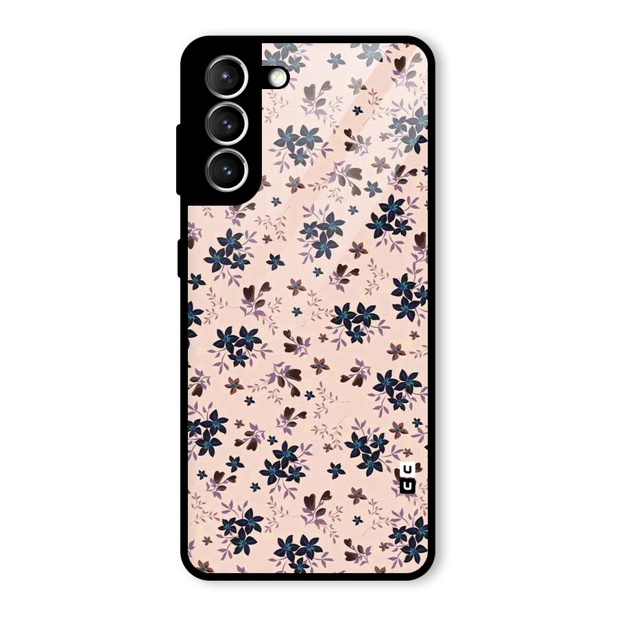 Blue Peach Floral Glass Back Case for Galaxy S21 5G