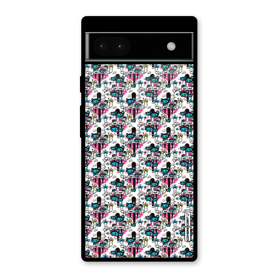 Blue Pink Pattern Glass Back Case for Google Pixel 6a