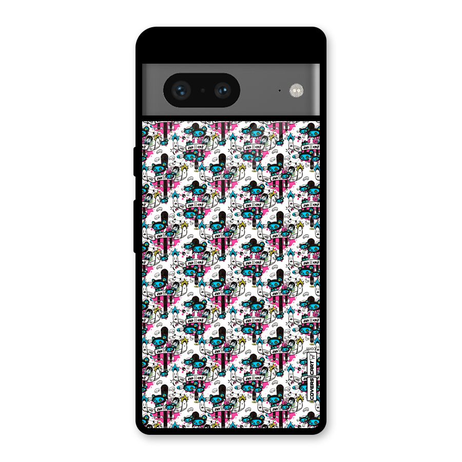 Blue Pink Pattern Glass Back Case for Google Pixel 7