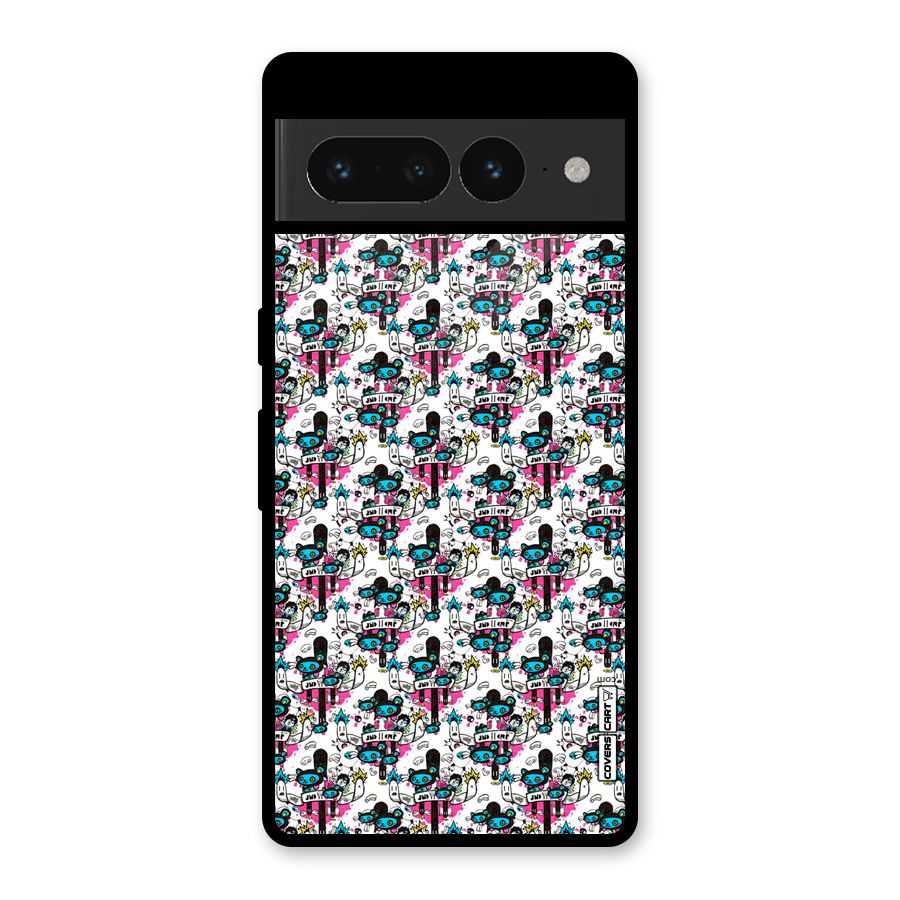 Blue Pink Pattern Glass Back Case for Google Pixel 7 Pro