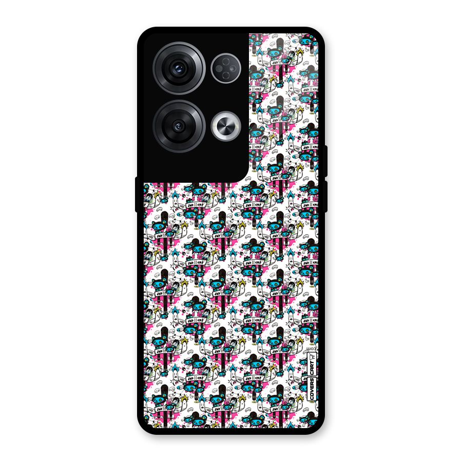 Blue Pink Pattern Glass Back Case for Oppo Reno8 Pro 5G