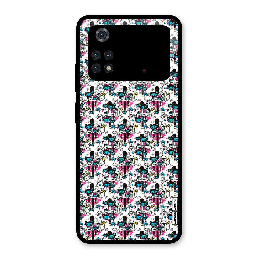 Blue Pink Pattern Glass Back Case for Poco M4 Pro 4G
