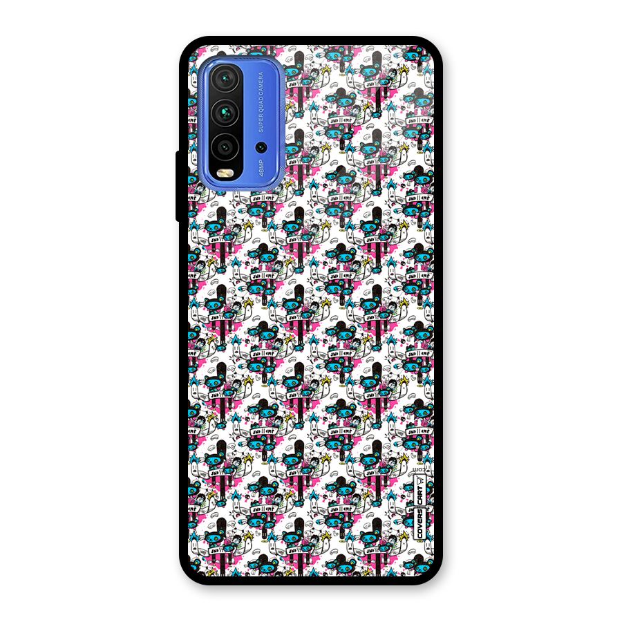 Blue Pink Pattern Glass Back Case for Redmi 9 Power