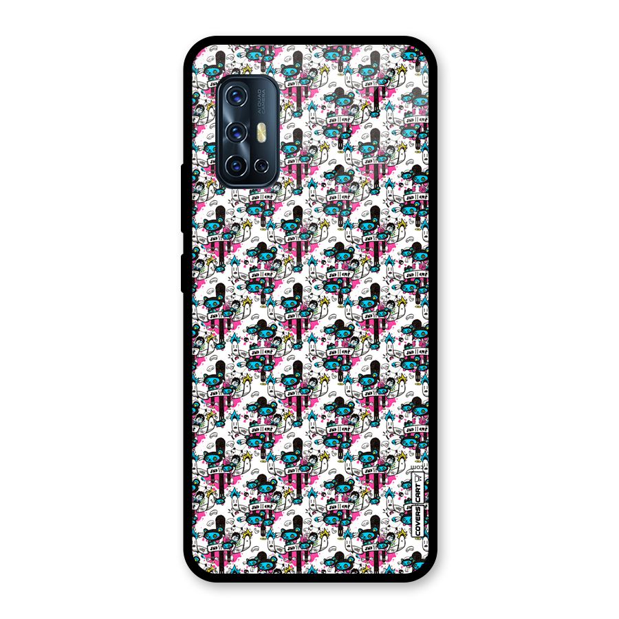 Blue Pink Pattern Glass Back Case for Vivo V17