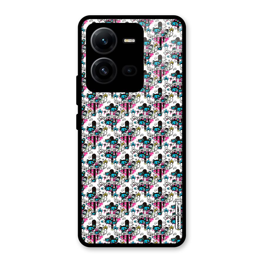 Blue Pink Pattern Glass Back Case for Vivo V25