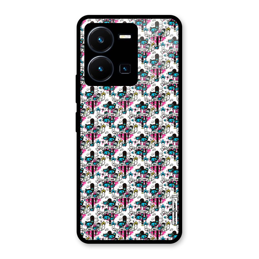 Blue Pink Pattern Glass Back Case for Vivo Y35