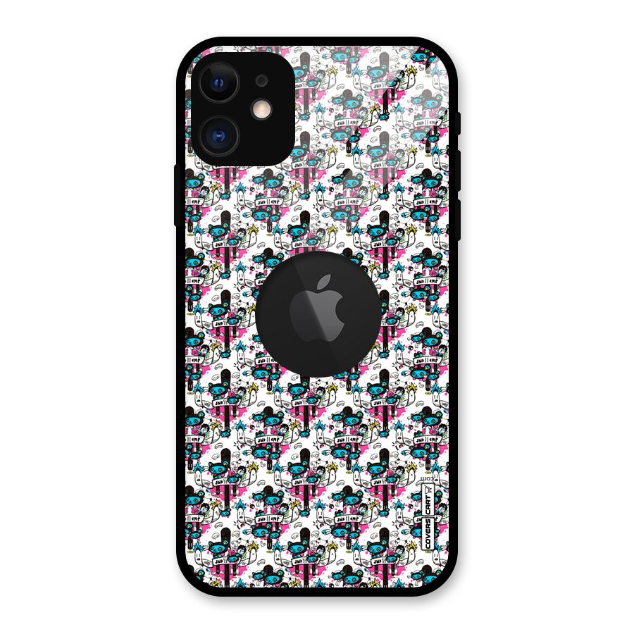 Blue Pink Pattern Glass Back Case for iPhone 11 Logo Cut