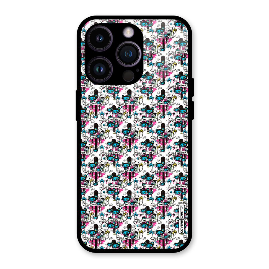 Blue Pink Pattern Glass Back Case for iPhone 14 Pro