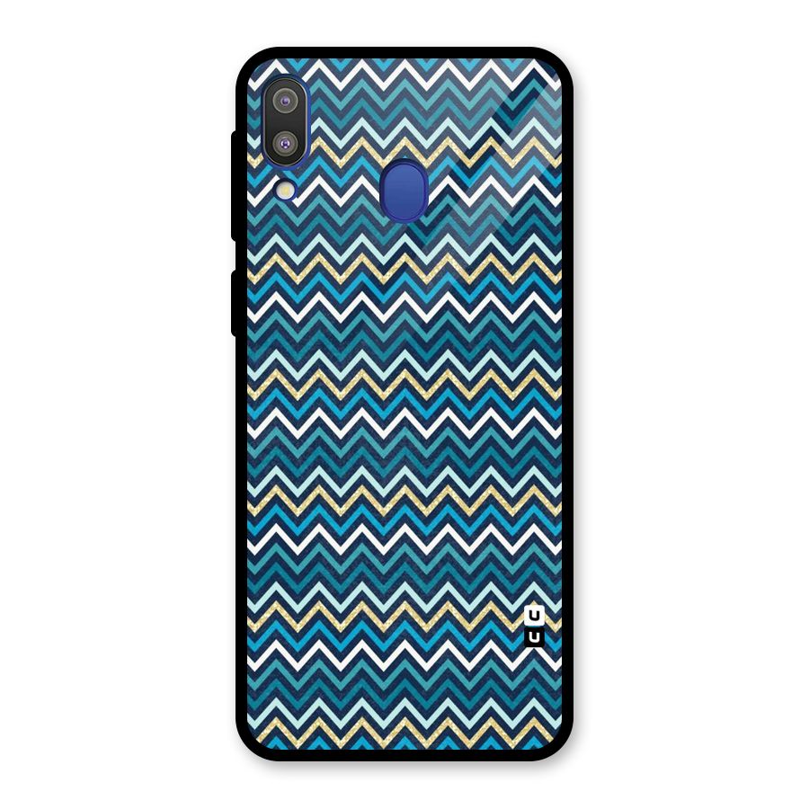 Blue Shades Chevron Pattern Glass Back Case for Galaxy M20