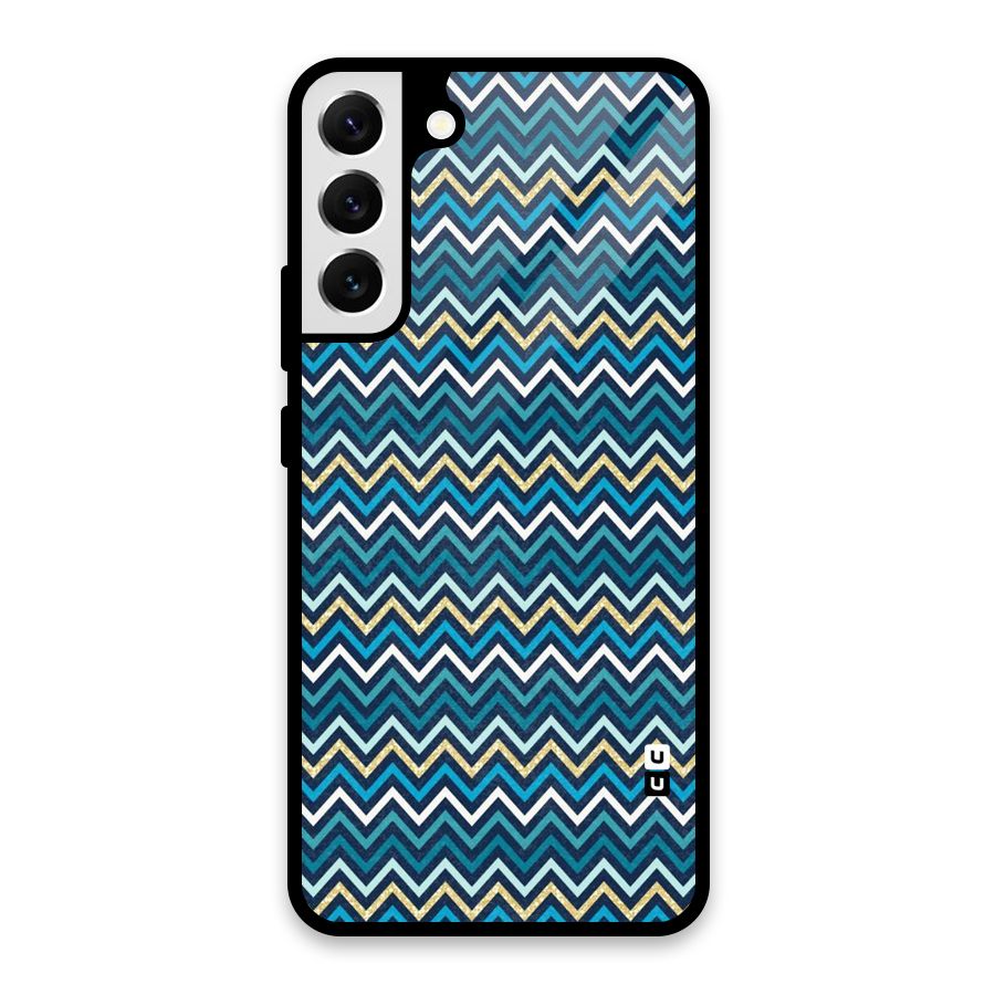 Blue Shades Chevron Pattern Glass Back Case for Galaxy S22 Plus 5G