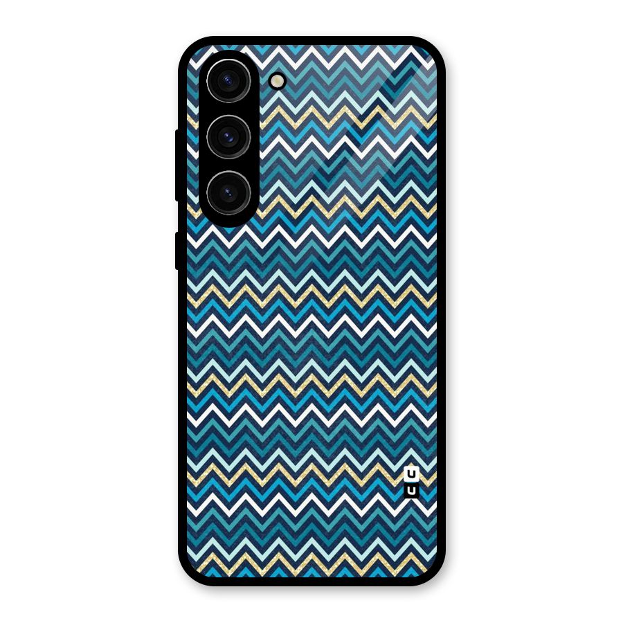 Blue Shades Chevron Pattern Glass Back Case for Galaxy S23 Plus