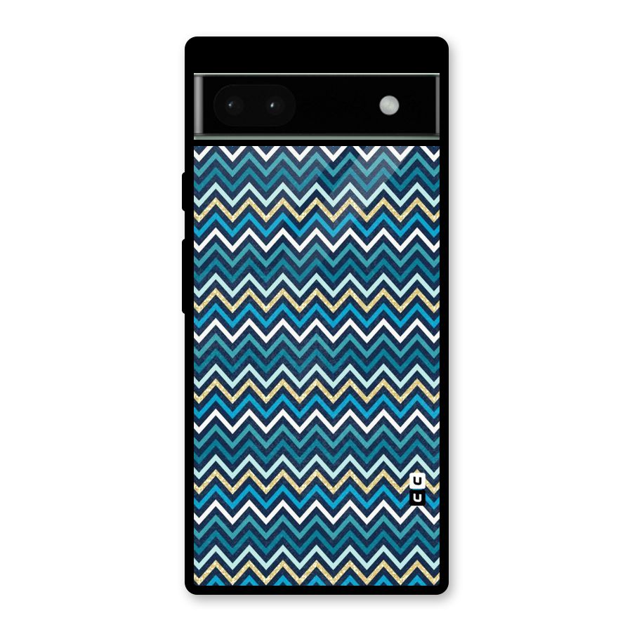 Blue Shades Chevron Pattern Glass Back Case for Google Pixel 6a