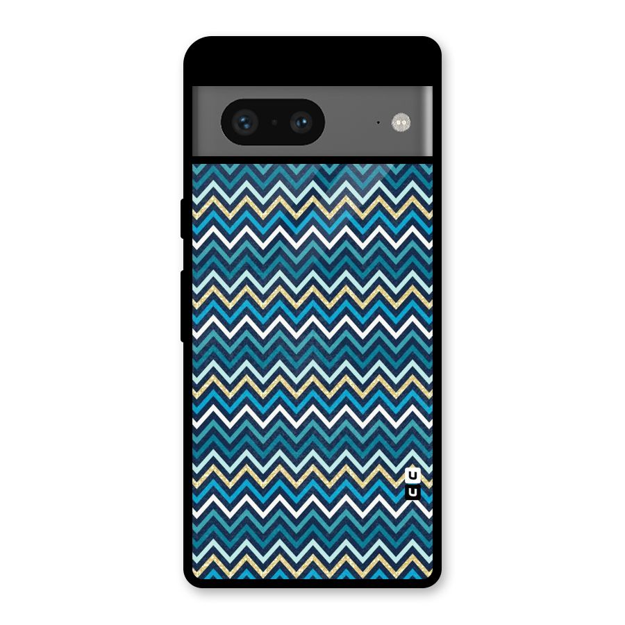 Blue Shades Chevron Pattern Glass Back Case for Google Pixel 7