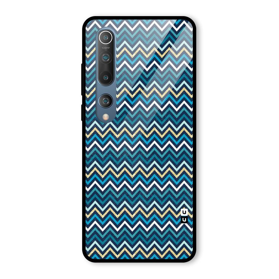 Blue Shades Chevron Pattern Glass Back Case for Mi 10