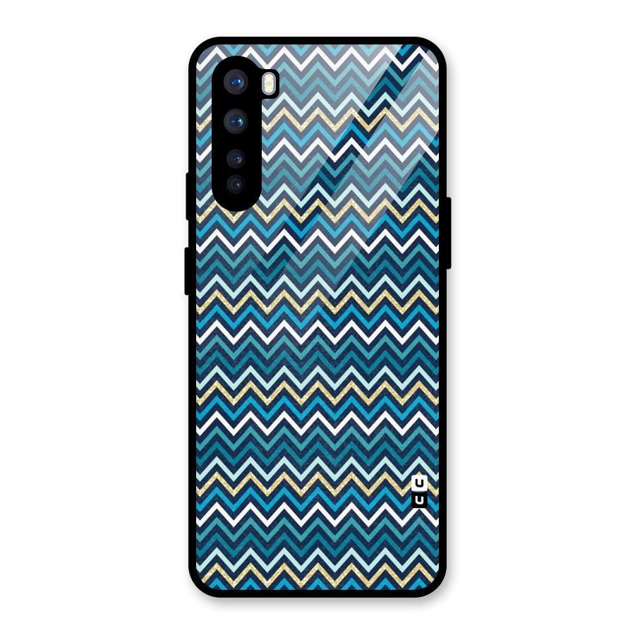 Blue Shades Chevron Pattern Glass Back Case for OnePlus Nord