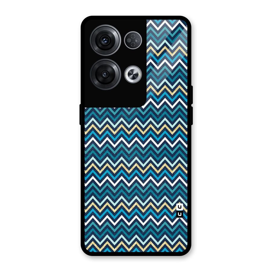 Blue Shades Chevron Pattern Glass Back Case for Oppo Reno8 Pro 5G