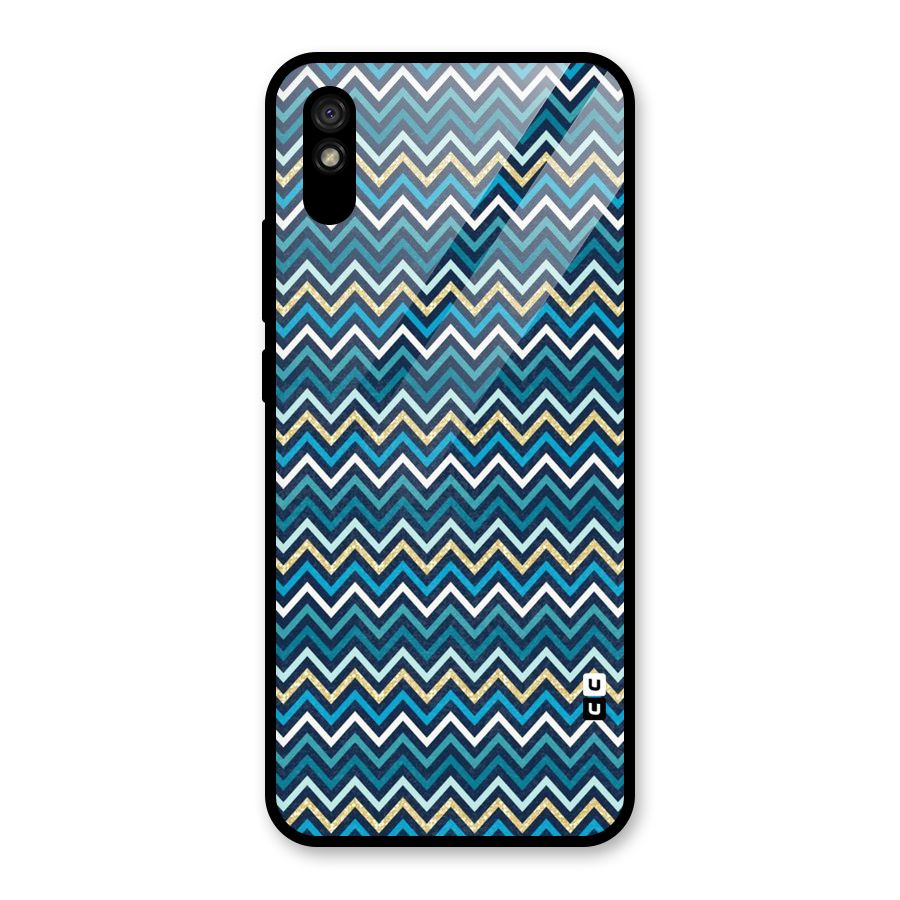 Blue Shades Chevron Pattern Glass Back Case for Redmi 9A