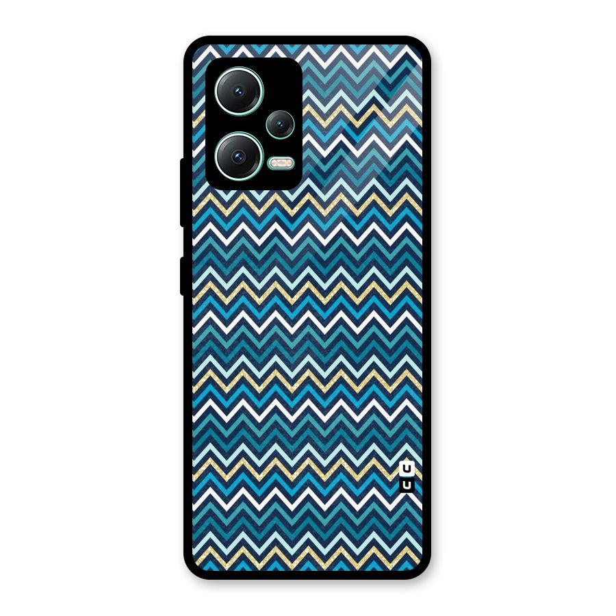 Blue Shades Chevron Pattern Glass Back Case for Redmi Note 12 5G