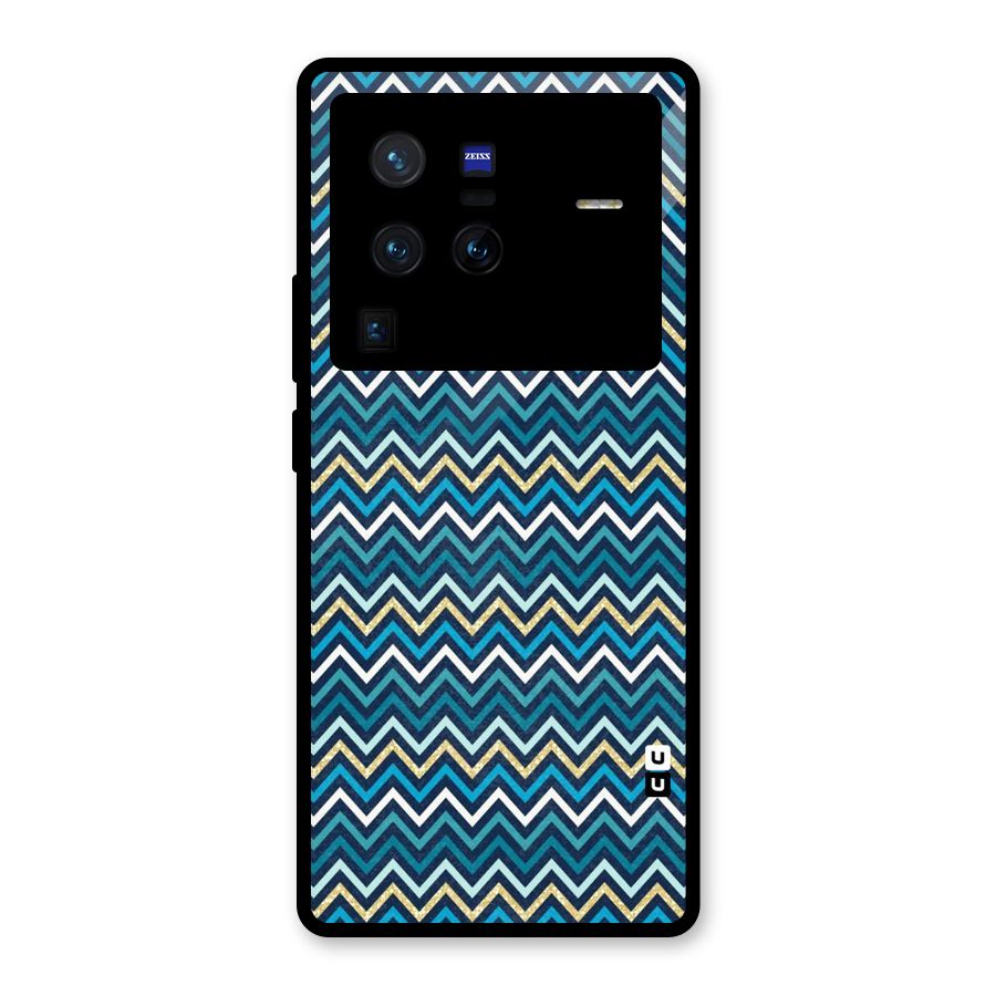 Blue Shades Chevron Pattern Glass Back Case for Vivo X80 Pro
