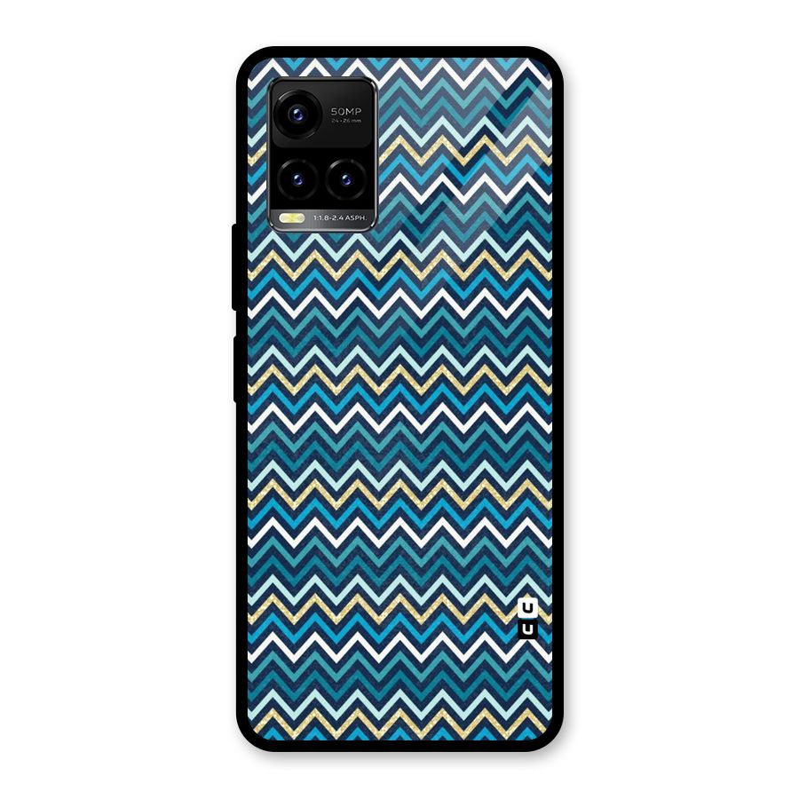 Blue Shades Chevron Pattern Glass Back Case for Vivo Y21T