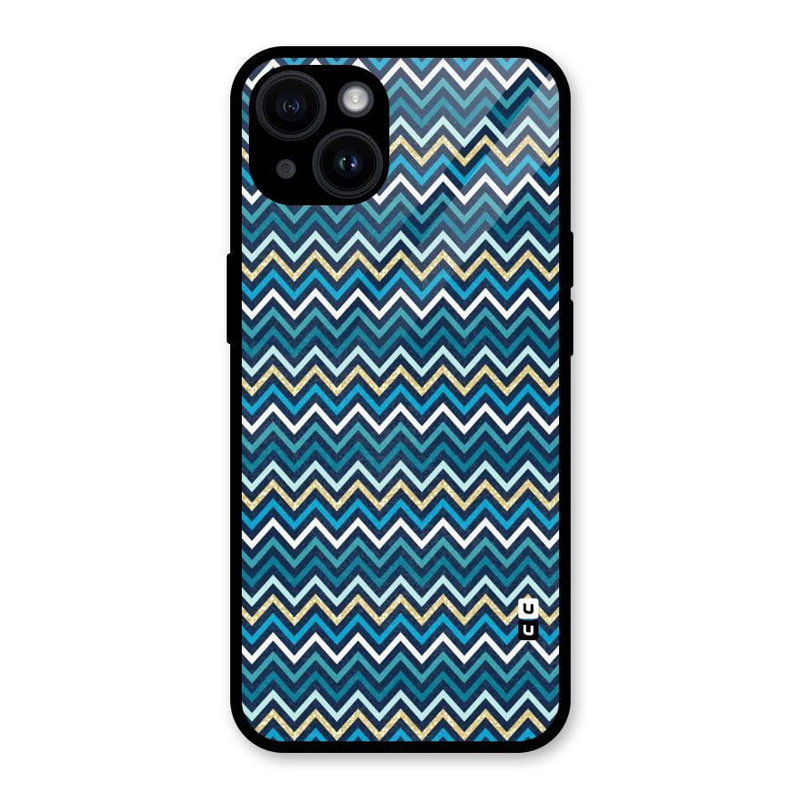 Blue Shades Chevron Pattern Glass Back Case for iPhone 14