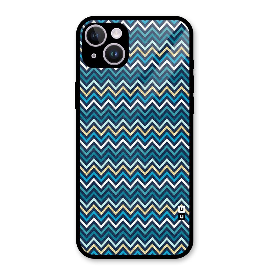 Blue Shades Chevron Pattern Glass Back Case for iPhone 14 Plus