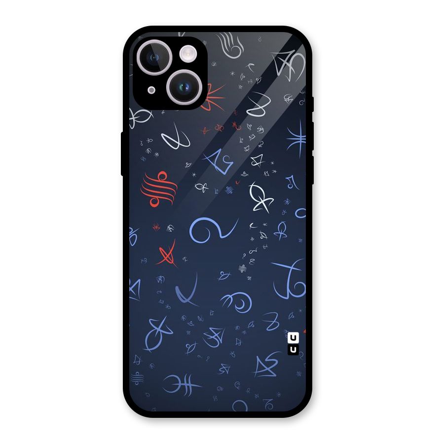 Blue Symbols Glass Back Case for iPhone 14 Plus