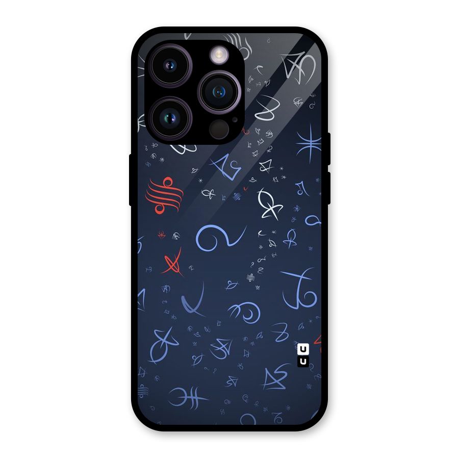Blue Symbols Glass Back Case for iPhone 14 Pro