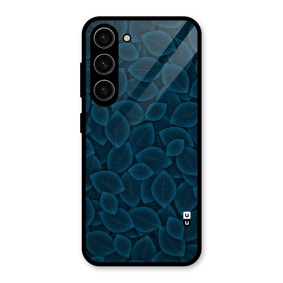Blue Thin Leaves Glass Back Case for Galaxy S23